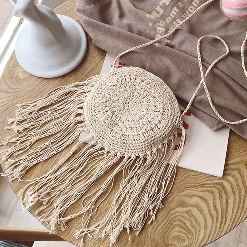 Sac Rond à Franges en Raphia