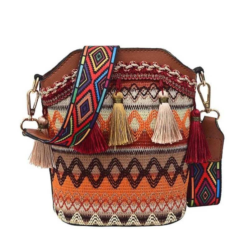 Sacoche Bohème Multicolore avec Pompons