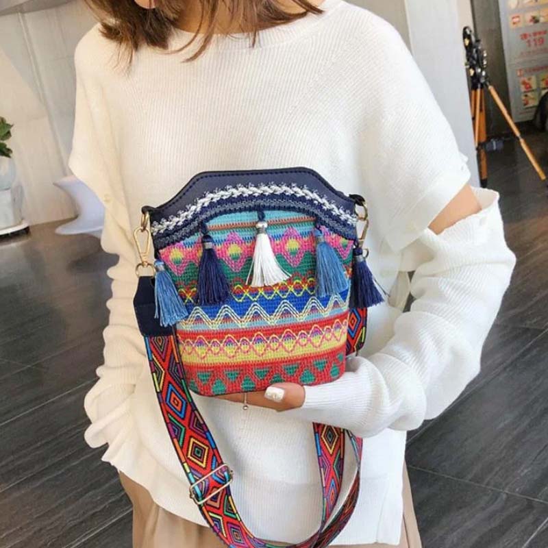 Sacoche Bohème Multicolore avec Pompons
