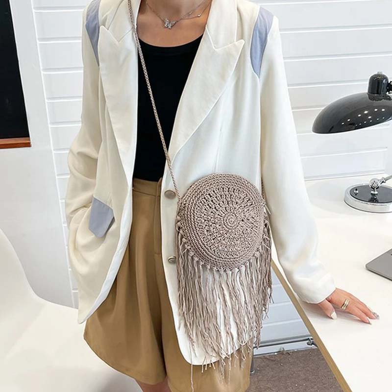 Sac Rond à Franges en Raphia