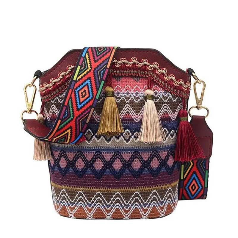 Sacoche Bohème Multicolore avec Pompons