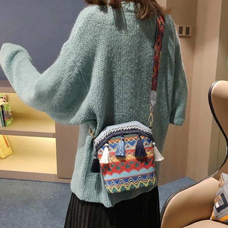 Sacoche Bohème Multicolore avec Pompons